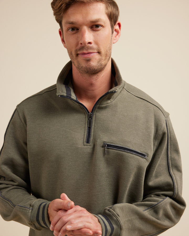 Men's Kyler Snowy Mt Fleece Half Zip in Kahki Marle green – Black Pepper