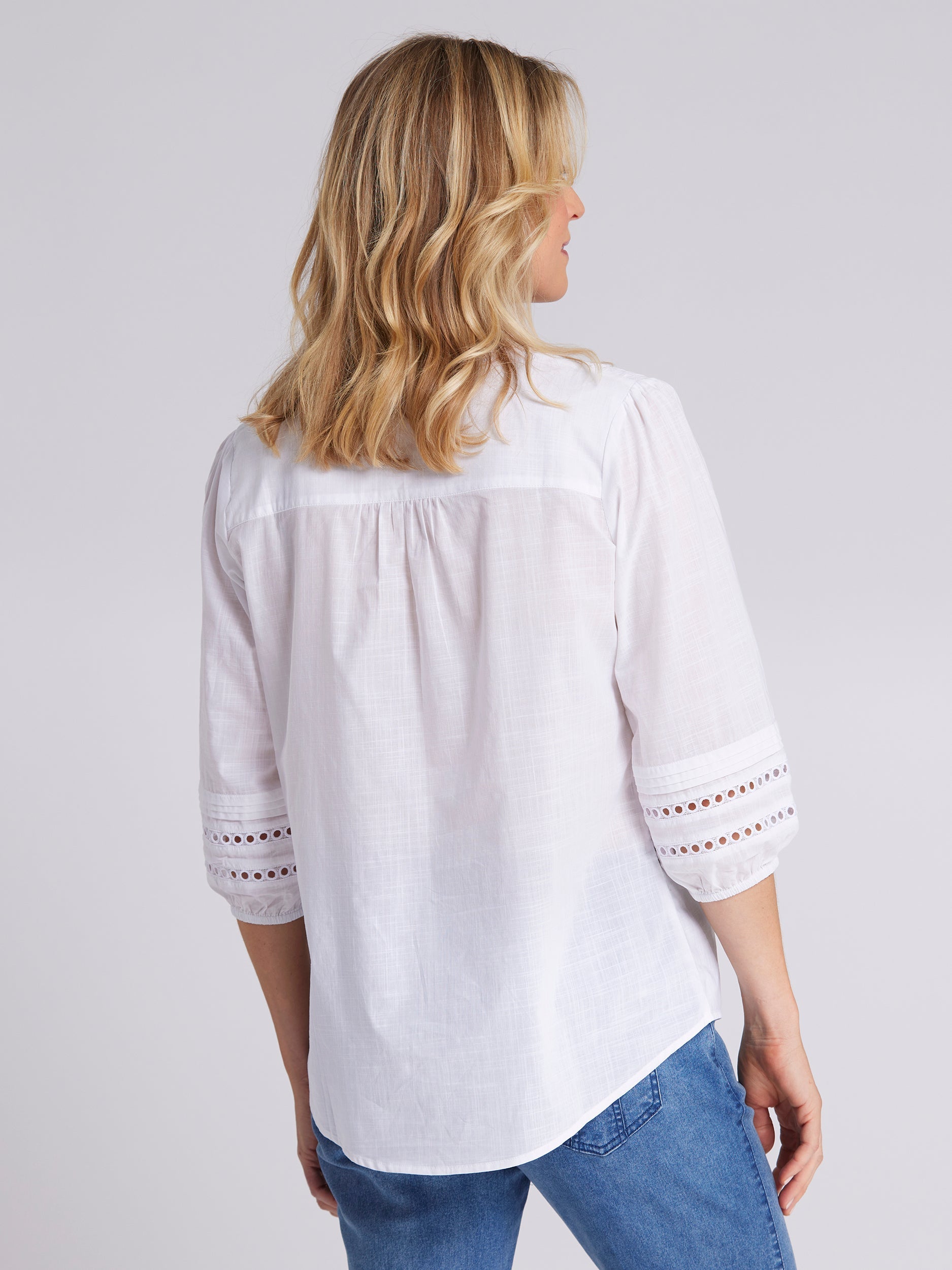 Organic Cotton Slub 3/4 Sleeve Knit Top - White