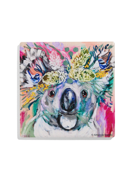 Koala Blue Wrens Floral Ceramic Coaster Black Pepper