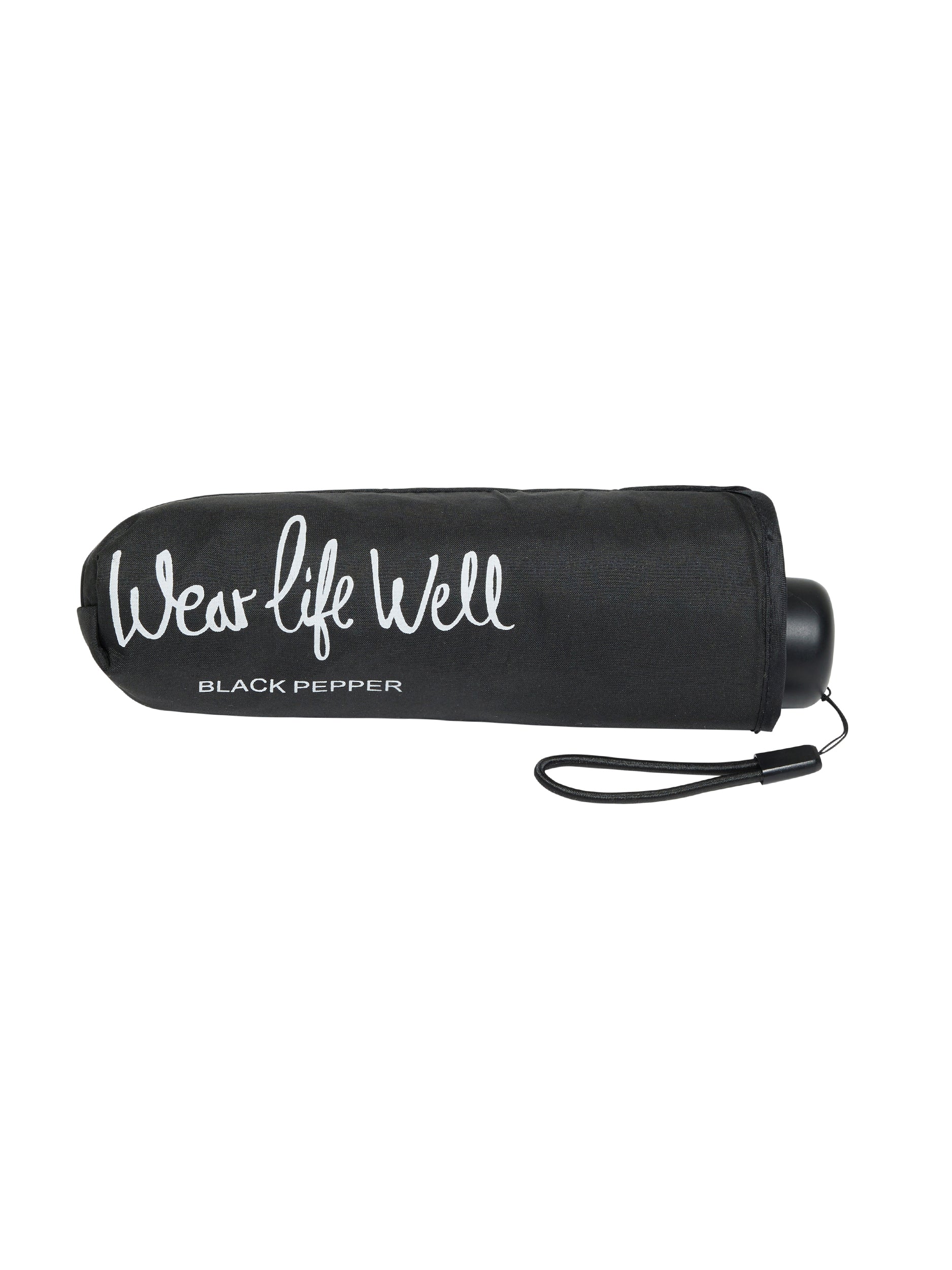 Wear Life Well Logo Fold Up Umbrella in Black – Black Pepper